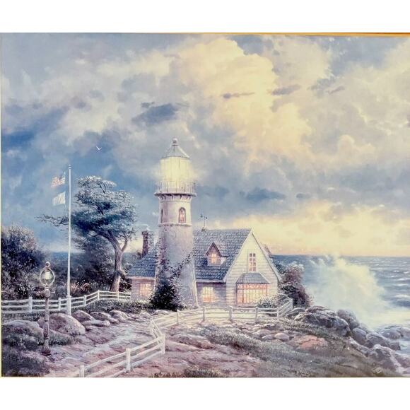 Thomas Kinkade "A Light in the Storm" "Painter of Light" Lighthouse painting - Picture 2 of 5
